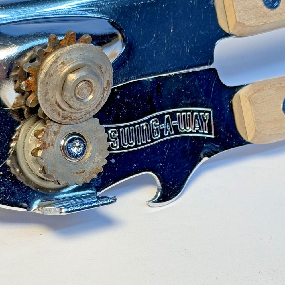 Swing-A-Way Manual Can Opener Vintage 80’s Hard To Find Wood Handles Heavy Duty - Picture 5 of 12
